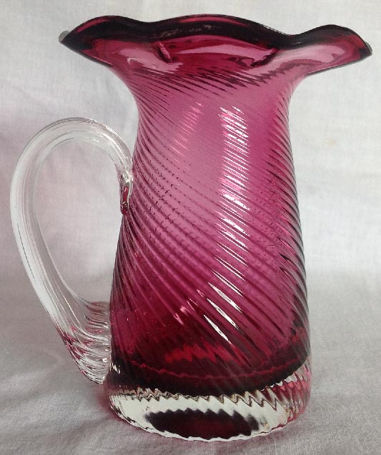 ruby cranberry wrythen glass handled jug vase or cup